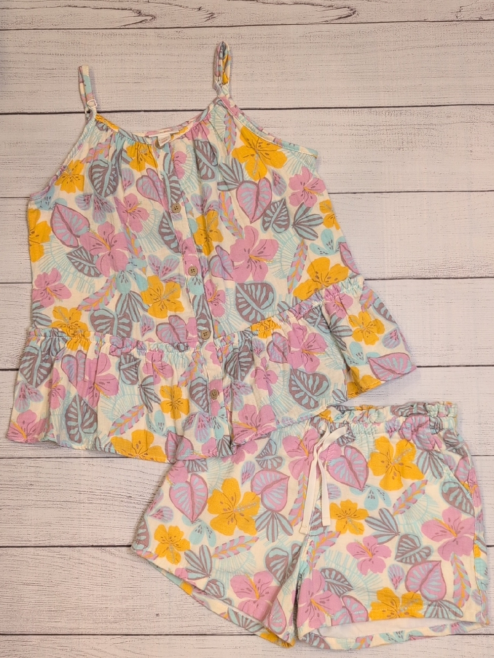 Cat & Jack Girls Floral Tank and Shorts Set - Yellow, Pink, Gray, Blue